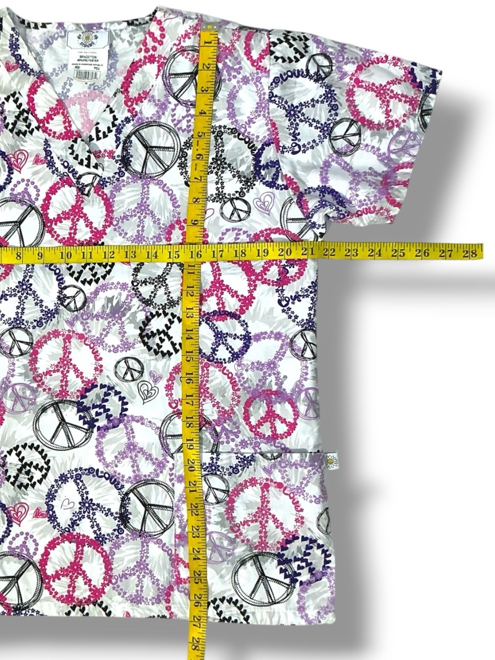 Happy Scrubs Top Peace Sign Top Cotton Blend Purple Pink Multicolor Women Medium - Picture 7 of 12